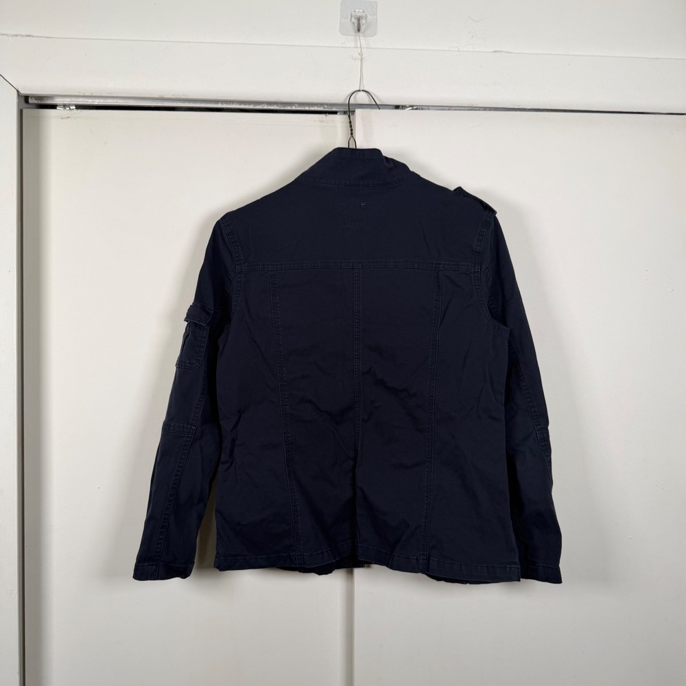 Kensie Jeans Navy Blue Military Utility Jacket Women Large Full Zip Snap Front
